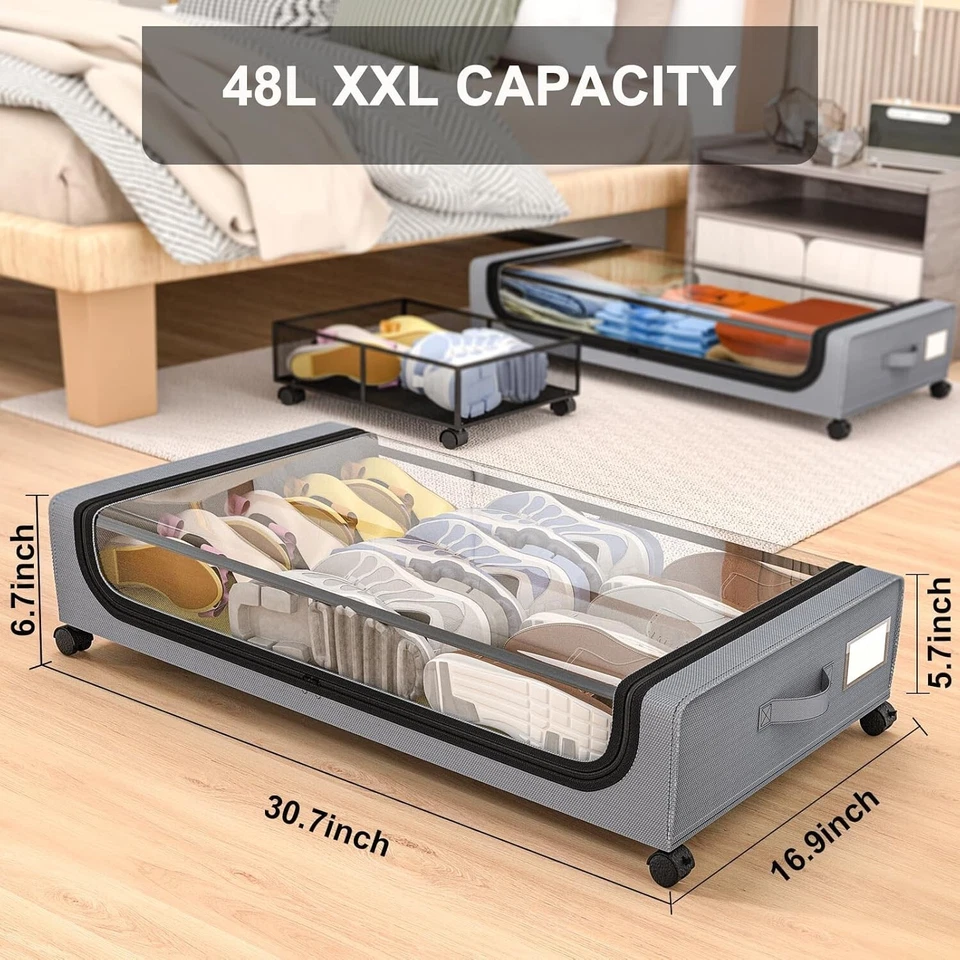 GoMaihe XXL Under Bed Storage | 4-Pack Rolling Bins with Clear Lids for Clothes - Image 4 of 4