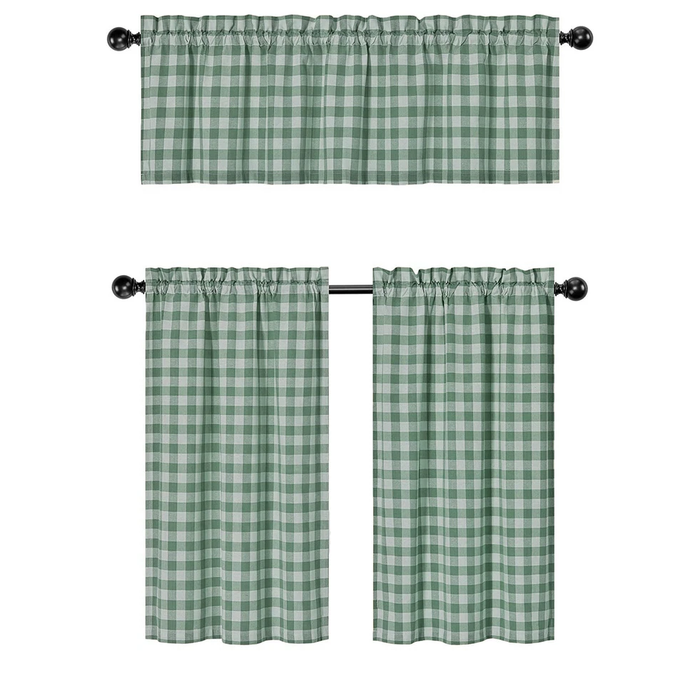 Xadrez Country Gingham 3 Pçs Cortina de Cozinha Tier & Valance Conjunto - Cores Sortidas - Imagem 2 de 4