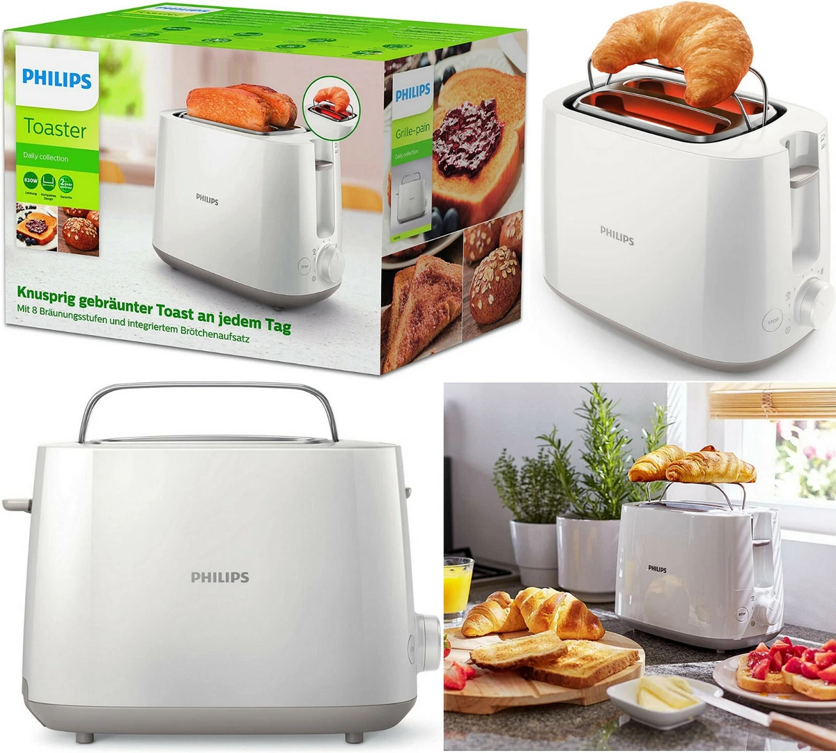 Philips Tostadora 830 W,Doble Ranura,8 ajustes tostado,rejilla