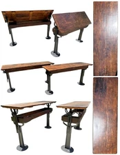 Antique PAIR Oak High-Top Adjustable Drafting Table Industrial Drafting Table