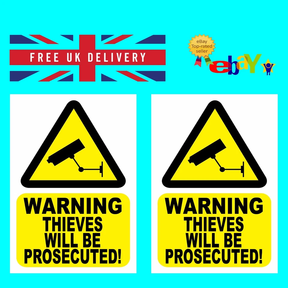 ADOREPRINT 2 X Thieves will be Prosecuted Sticker Signs - Static Cling or Self Adhesive