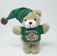 9" VINTAGE DAN DEE CHRISTMAS TEDDY BEAR W/ GREEN SHIRT STUFFED ANIMAL PLUSH TOY