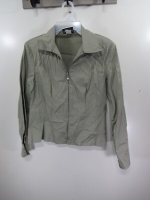 Women Fashion Bug Top Size Small Petite Tan Zipper Front Long Sleeve