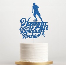  Personalised Football Cake Topper Name & Age Glitter Birthday Party Decor