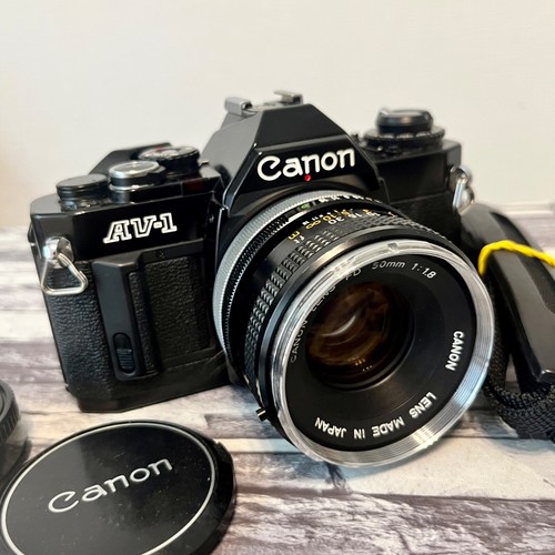 Canon AV-1 SLR 35mm Film Camera Black w/ Canon Lens FD 50mm F1.8! From Japan - Picture 3 of 24
