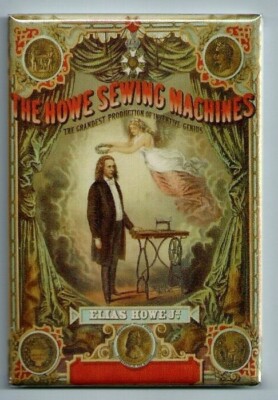 HOWE SEWING MACHINES *2X3 FRIDGE MAGNET* VINTAGE AD ADVERTISEMENT NEEDLES FABRIC