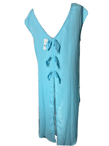 NY&C New York and Company Sweet Pea Blue Split Back High Low Sheer Top L NWT - Bild 2 von 3