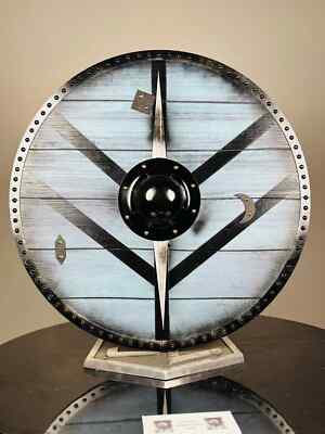 24'' Medieval Viking Wooden Shield Battleworn Norse Warrior for Cosplay Shied