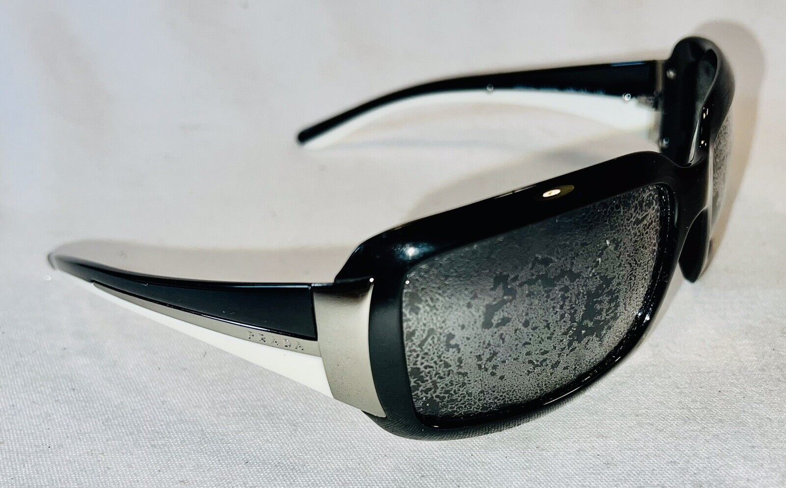 Prada Sunglasses Black Frame w/White Rectangular … - image 1
