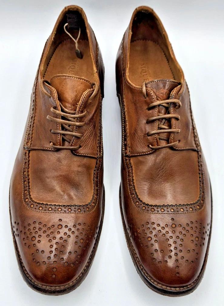 RARA scarpe Oxford Alexander McQueen da uomo in pelle marrone con lacci EU42 5 US9 5