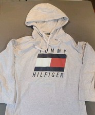 Tommy Hilfiger Sport Womens Hoodie Spellout Pullover Lightweight Large Gray