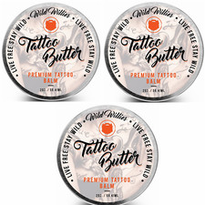 Lot of 3 WILD WILLIES TATTOO BUTTER Premium Tattoo Balm Butter 2 oz. Organic
