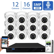 16 Channel 8MP 4K NVR 12 X 5MP 1920P PoE Microphone Security Camera System 2TB