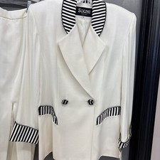 Vtg NWT SOLINI New York Cream Black Striped 2 Pc Skirt Suit Women Size 4