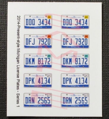 CURRENT STYLE MICHIGAN miniature LICENSE PLATES for 1/25 MODEL CARS PLEASE READ