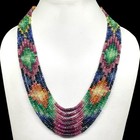 7 Strands Natural Emerald Ruby Sapphire Elegant Handmade Adjustable Necklace