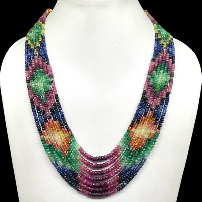 7 Strands Natural Emerald Ruby Sapphire Elegant Adjustable Handmade Necklace