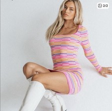 Women’s Princess Polly Pink and Orange Striped Mini Dress S/M EUC