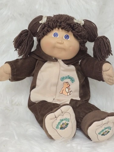 VTG Cabbage Patch Kid With Violet Eyes And CPK Bear Costume. Extra CPK Outfit.
