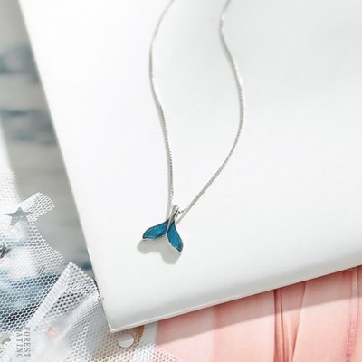 925 Sterling Silver Women Whale Necklace BlueTail Fish Nautical Chokers Jewelry
