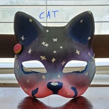 Handmade Hand-Painted Multicolor Cat Eye Mask Paper Costume Party One Size
