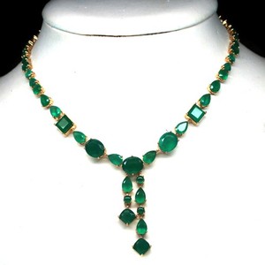 Authentic Handmade 925 Sterling Silver Green Agate Necklace 16.5 in 18K Gold Plated