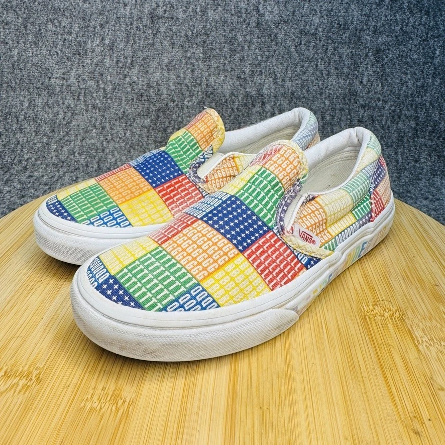 Scarpe Vans Pride giovanili taglia 3 slip on arcobaleno scacchiera LGBTQ scarpe da parata sneakers