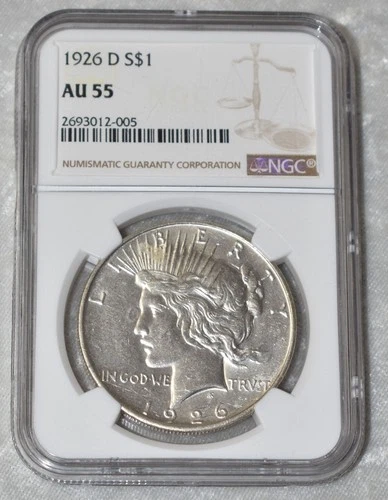 1926 D PEACE 90% SILVER $1 DOLLAR NGC CERTIFIED AU 55 AU55 DENVER USA MINT COIN