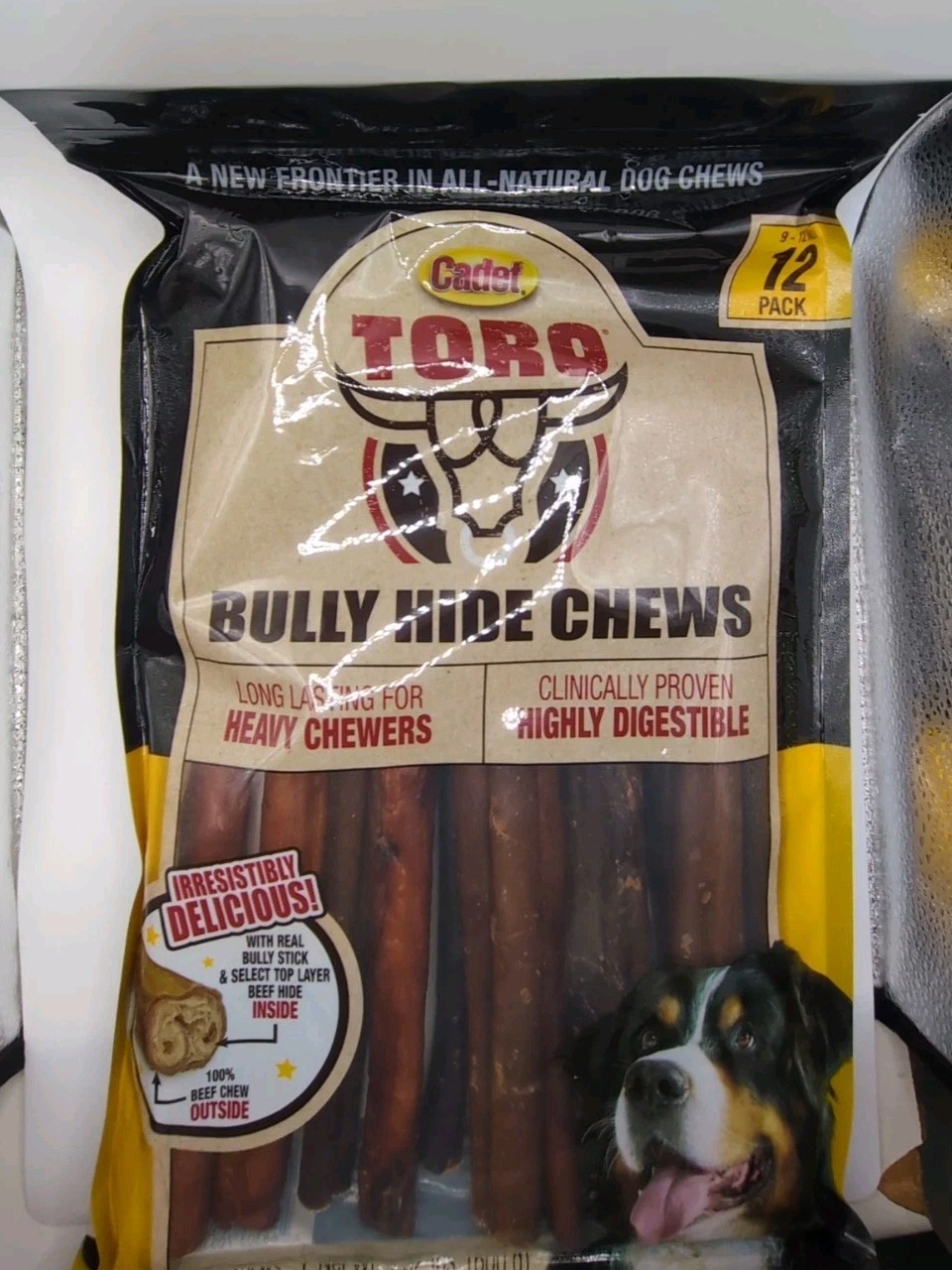Cadet Toro Bully Hide Chews All-Natural Dog Chews, 12 Bully Sticks 1 pck