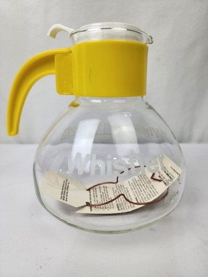 Gemco The Whistler Glass Kettle Pot 8c Yellow/White Handle w/Metal Grid NWT