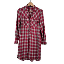 Madewell Red Plaid Flannel Shirt Dress Buttons Pockets XS Holiday Made in India