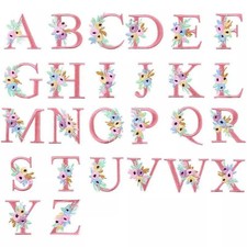 Pink Flower Floral Letter Patches 4.6cm Iron on / Sew on Alphabet Embroidery Cl
