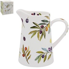 Fine China Jug Green Olive Grove Botanical Fruit Leaf Design Ceramic Pitcher