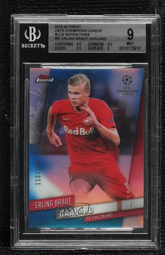 2019-20 Finest UCL Blue Refractor /150 Erling Haaland Braut BGS 9 MINT Rookie RC