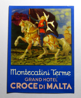 Vintage Luggage Label Grand Hotel Croce di Malta Montecatini Terme Italy Ephemer