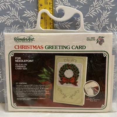 Wonder Art Christmas Greeting Card Needlepoint Kit  Wreath  #6992 Needlecraft