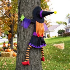 Crashing Witch Halloween Tree Decorations Outdoor, Flying Witch on Broom Hanging