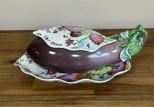 Mottahedeh Nelson Rockefeller Tobacco Leaf Covered Eggplant Dish & Underplate
