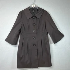 AB Studio Women's Grey Button Front Trench Coat Flare Sleeves Size 4