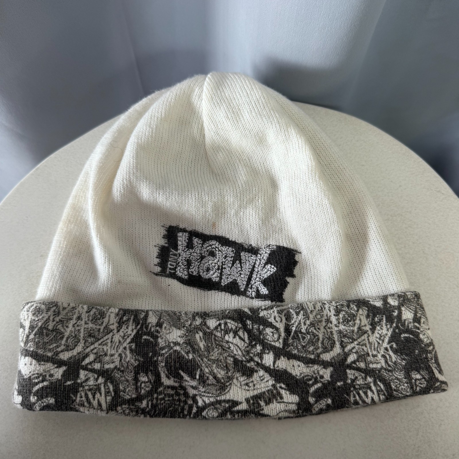 Vintage Underground TONY HAWK Skater Beanie Winter Hat Cap White