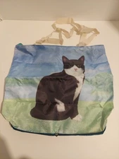 Tuxedo Cat Reusable Bag Pouch Foldable Zips Up Shopping Grocery Eco Friendly