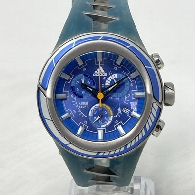 Adidas Adi-Star-Pro Mens Chronograph Watch 42mm Silver Tone Blue New Battery 10''