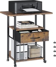 Printer Stand W/ Storage 3-Tier Printer Table W/ Fabric Drawers Brown
