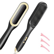 Hair Straightener Brush-Ionic Hair Brush Straightener for Women with 5 Temp S...
