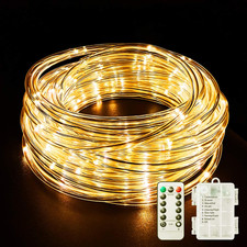 LED Rope Lights Battery Operated String Lights 40Ft 120 Leds 8 Modes Hanging Fai
