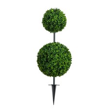 2' UV Resistant Artificial Boxwood Topiary, Integrated Ground Stake, Set of 2