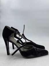 Prada Black Velvet Buckle T-Strap Pump W 9.5