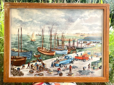 superbe ancienne affiche scolaire rossignol géographie port pêche  bois scierie - Photo 1/3