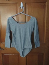 Active Basic Women's Cotton Bodysuit L Off the Shoulder 3/4 Sleeve Gray Heather