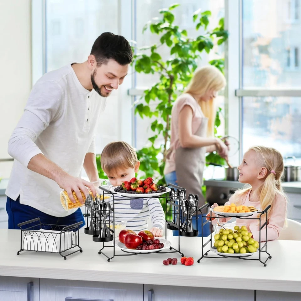 Sorbus® Buffet Caddy — Juego apilable de 7 piezas incluye plato, 3 niveles, negro Foto 2 de 4